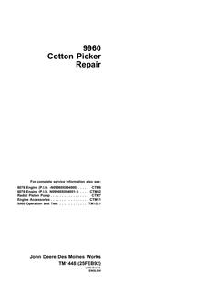 John Deere 9960 Cotton picker Repair technical manual TM1448 — actual manual cover