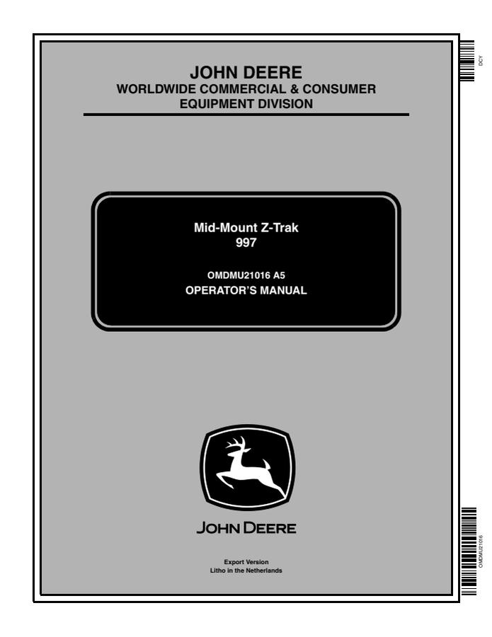 John Deere 997 Zero-turn mower Operator manual OMDMU21016 — actual manual cover