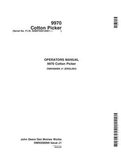John Deere 9970 Cotton Picker Cotton picker Operator manual OMN300069 — actual manual cover