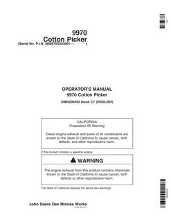 John Deere 9970 Cotton Picker Cotton picker Operator manual OMN300493 — actual manual cover