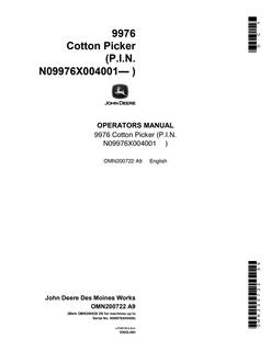 John Deere 9976 Cotton Picker Cotton picker Operator manual OMN200722 — actual manual cover