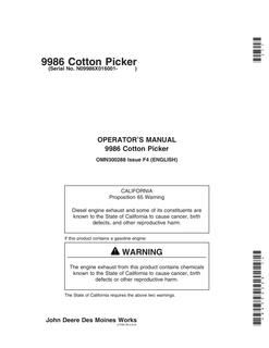 John Deere 9986 Cotton Picker Cotton picker Operator manual OMN300288 — actual manual cover