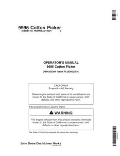 John Deere 9996 Cotton picker Operator manual OMN300304 — actual manual cover
