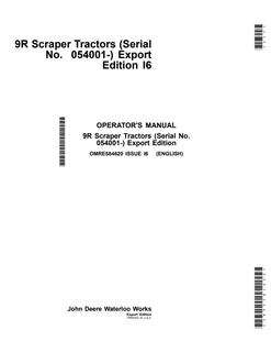 John Deere 9R Scraper Tractors Tractor Operator manual OMRE584620 — actual manual cover