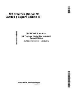 John Deere 9R Tractors Tractor Operator manual OMRE584619 — actual manual cover