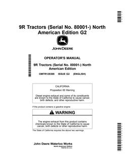 John Deere 9R Tractors Tractor Operator manual OMTR129399 — actual manual cover