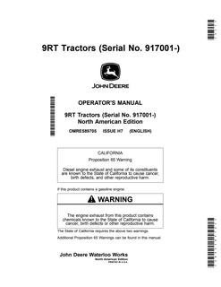 John Deere 9RT Agricultural tractor Operator's manual OMRE589705 — actual manual cover