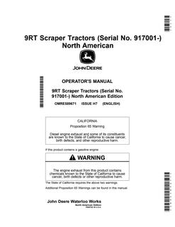John Deere 9RT Scraper Tractors Tractor Operator manual OMRE589671 — actual manual cover
