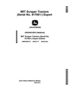 John Deere 9RT Scraper Tractors Tractor Operator manual OMRE589722 — actual manual cover