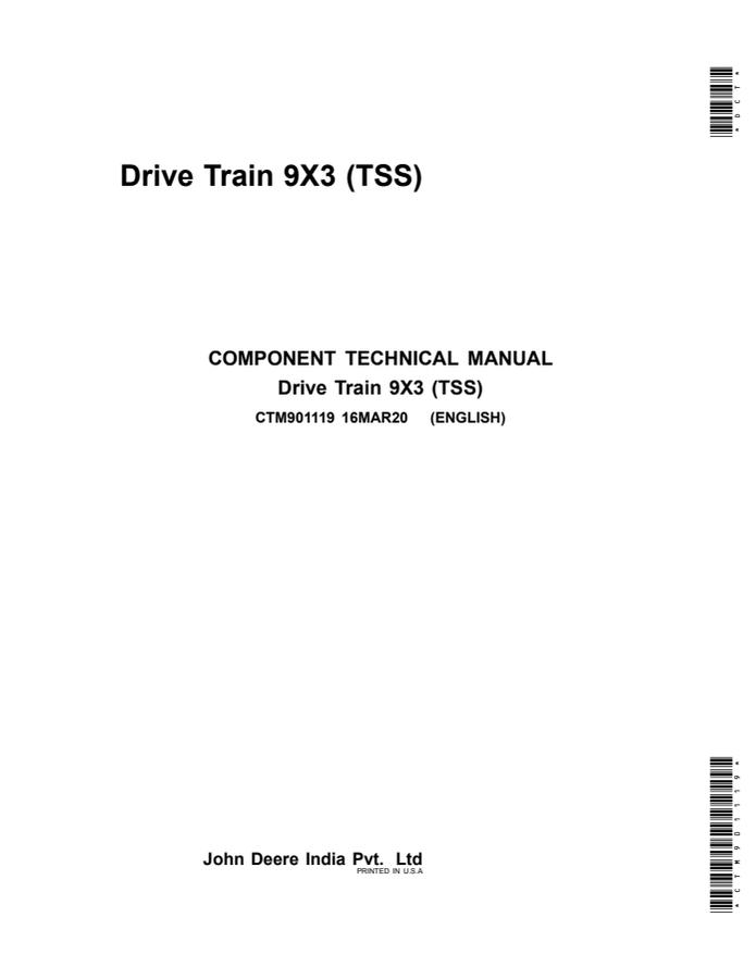 John Deere 9X3 (TSS) Drive Train Component Component Technical Manual CTM901119 — actual manual cover