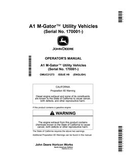 John Deere A1 M-Gator Utility vehicle Operator manual OMUC21273 — actual manual cover
