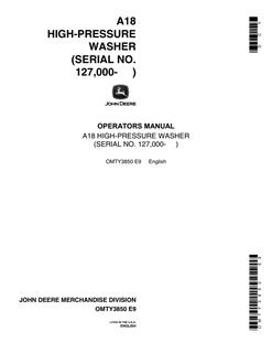 John Deere A18 Pressure washer Operator manual OMTY3850 — actual manual cover