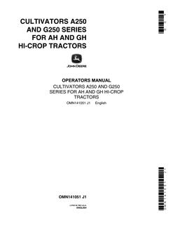 John Deere A250 and G250 Series for AH and GH Hi-Crop Tractors Cultivator Operator manual OMN141051 — actual manual cover