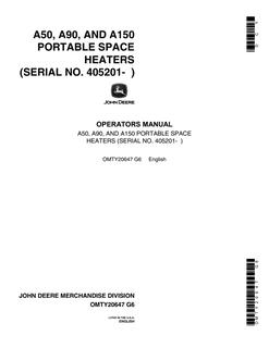 John Deere A50, A90 and A150 Space heater Operator manual OMTY20647 — actual manual cover