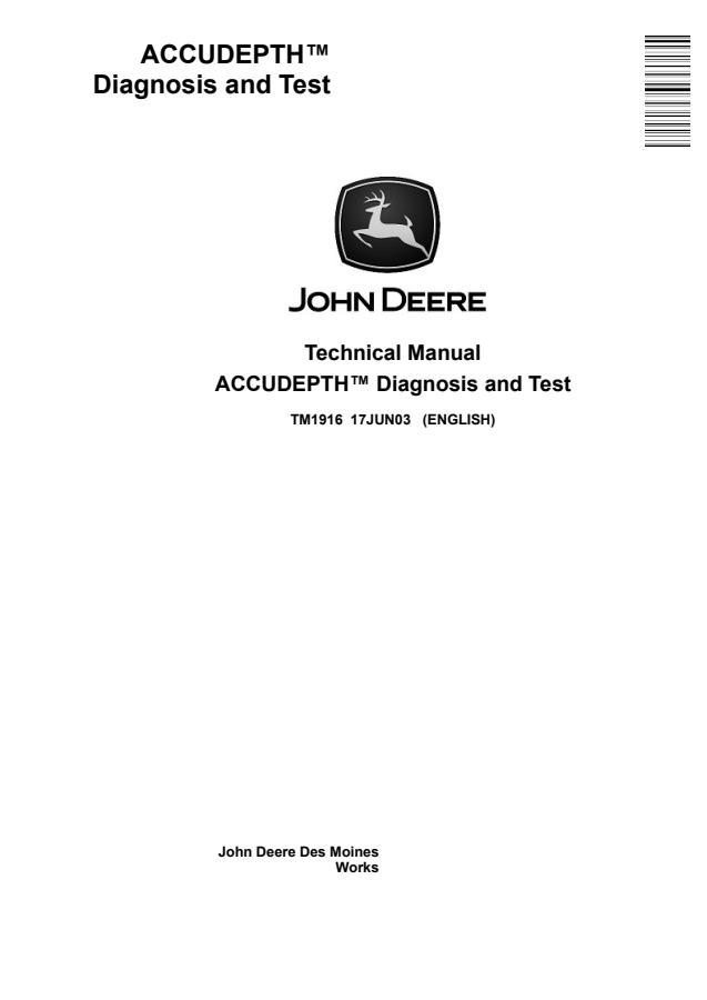 John Deere AccuDepth Control System Diagnosis and Test Technical Manual TM1916 — actual manual cover