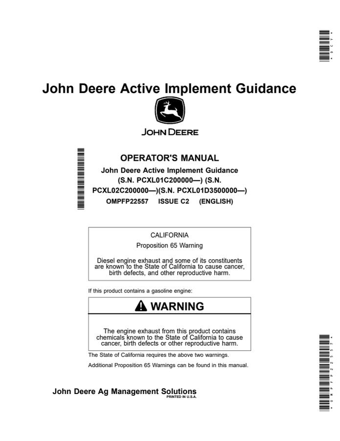 John Deere Active Implement Guidance Guidance system Operator manual OMPFP22557 — actual manual cover