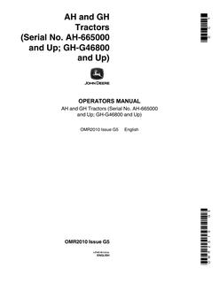 John Deere AH and GH Tractor Operator manual OMR2010 — actual manual cover