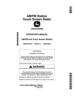 John Deere AM/FM and Touch Screen Radios Radio Operator manual OMTR126775 — actual manual cover