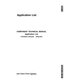 John Deere Application List Component Technical Manual CTM106819 — actual manual cover