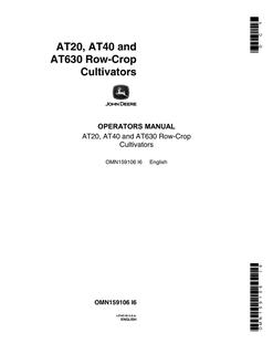 John Deere AT20, AT40, AT630 Row-crop cultivator Operators manual OMN159106 — actual manual cover