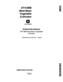 John Deere AT4-6BB Beet-Bean Vegetable Cultivator Operator's manual OMN97522N — actual manual cover