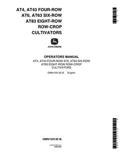 John Deere AT4, AT43, AT6, AT63 and AT83 Row-crop cultivator Operator manual OMN159130 — actual manual cover