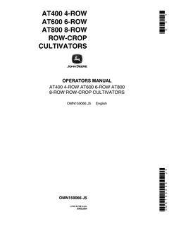 John Deere AT400, AT600 and AT800 Row-crop cultivator Operator manual OMN159066 — actual manual cover