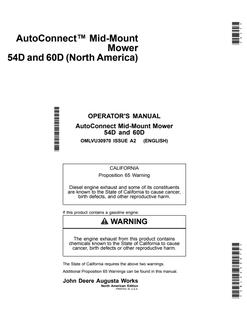 John Deere AutoConnect 54D, 60D Mid-mount mower Operator's manual OMLVU30970 — actual manual cover