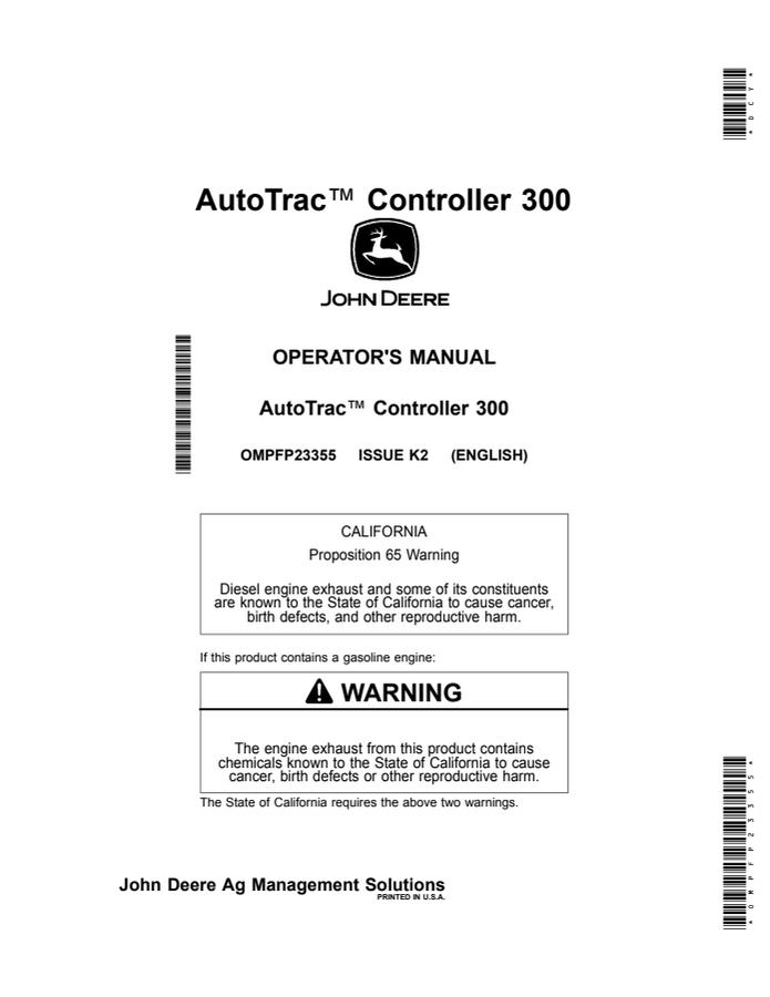 John Deere AutoTrac Controller 300 Guidance controller Operator manual OMPFP23355 — actual manual cover
