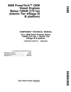 John Deere Below 130 kW (174 Hp); Interim Tier 4/Stage III B CTM104619 — actual manual cover