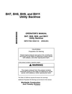 John Deere BH7, BH8, BH9 and BH11 Backhoe Operator manual OMT217884 — actual manual cover