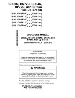 John Deere BR60C, BR72C, BR84C, BP72C and BP84C Pick-up broom Operator manual OMT414909X19 — actual manual cover