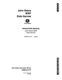 John Deere BWF Disk harrow Operators manual OMB25475 — actual manual cover