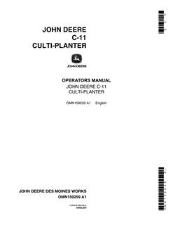John Deere C-11 Culti-planter Operator manual OMN159259 — actual manual cover