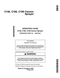 John Deere C140, C160 and C180 Sprayer Operator guide 5FD0051MJD — actual manual cover