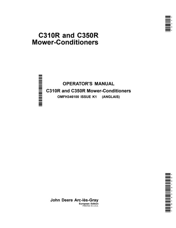 John Deere C310R and C350R Mower-conditioner Operator manual OMFH346100 — actual manual cover