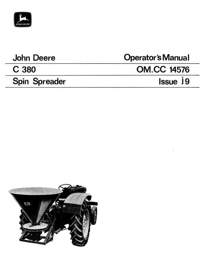 John Deere C380 Spreader Operator manual OM.CC 14576 — actual manual cover