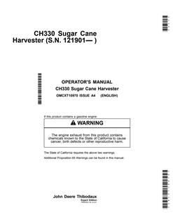 John Deere CH330 Sugar cane harvester Operator manual OMCXT10970 — actual manual cover