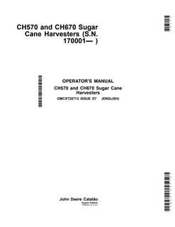 John Deere CH570 and CH670 Sugar cane harvester Operator manual OMCXT20713 — actual manual cover