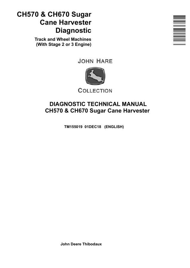 John Deere CH570, CH670 Sugar Cane Harvester Diagnostic Technical Manual TM155019 — actual manual cover