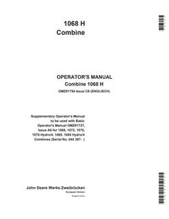 John Deere Combine Operator Manual OMZ91754 — actual manual cover