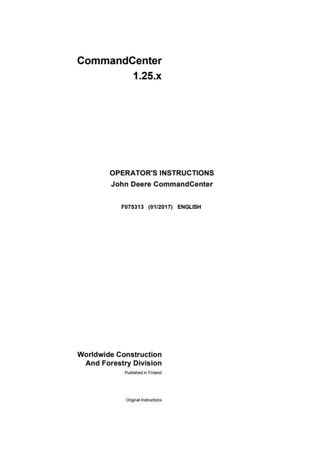John Deere CommandCenter 1.25.x Software Operator instructions F075313 — actual manual cover