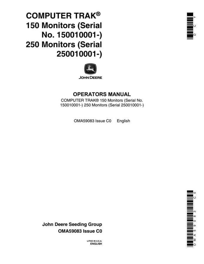 John Deere Computer Trak 150 and 250 Planter monitor Operator manual OMA59083 — actual manual cover