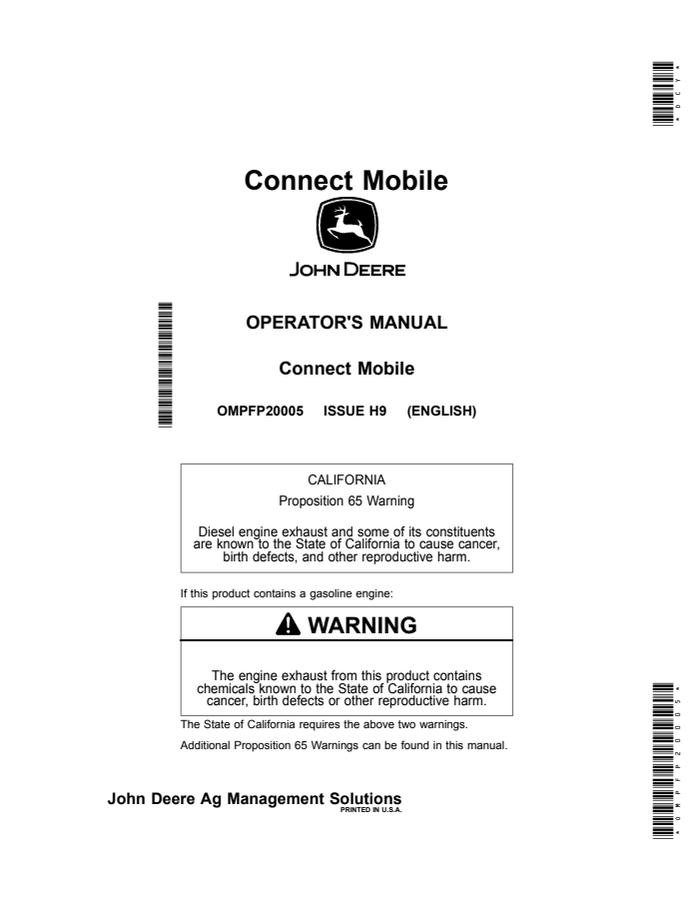 John Deere Connect Mobile Mobile software Operator manual OMPFP20005 — actual manual cover