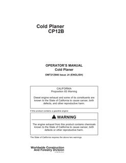 John Deere CP12B Cold planer Operator manual OMT212946 — actual manual cover