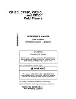 John Deere CP12C, CP18C, CP24C and CP30C Cold planer Operator manual OMT229749 — actual manual cover