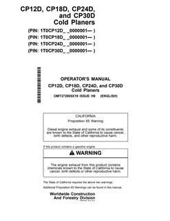 John Deere CP12D, CP18D, CP24D and CP30D Cold planer Operator manual OMT372805X19 — actual manual cover