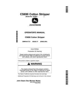 John Deere CS690 Cotton stripper Operator manual OMKK41731 — actual manual cover