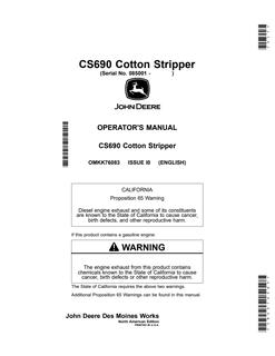John Deere CS690 Cotton stripper Operator manual OMKK76083 — actual manual cover