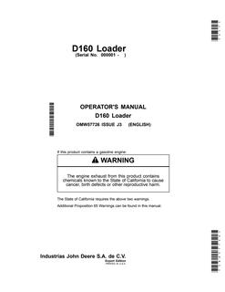 John Deere D160 Loader Operator manual OMW57726 — actual manual cover